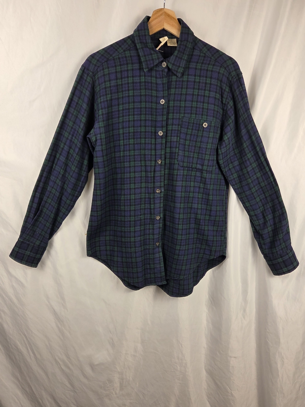 Mimi Chica Classic Green & Navy Plaid Women's Button-Up Shirt Shirt Size Small